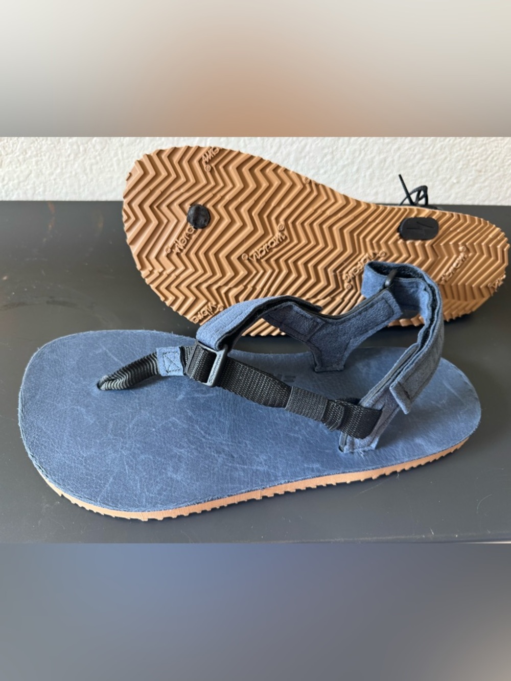 SHAMMA Men's Navy Outdoor Barefoot Minimal Sandal w Vibram Outsole